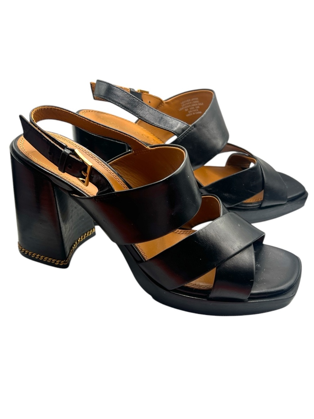 Tory Burch Ruby Chain Slingback Block Heel Sandals Black Leather Size 9 - Picture 6 of 11